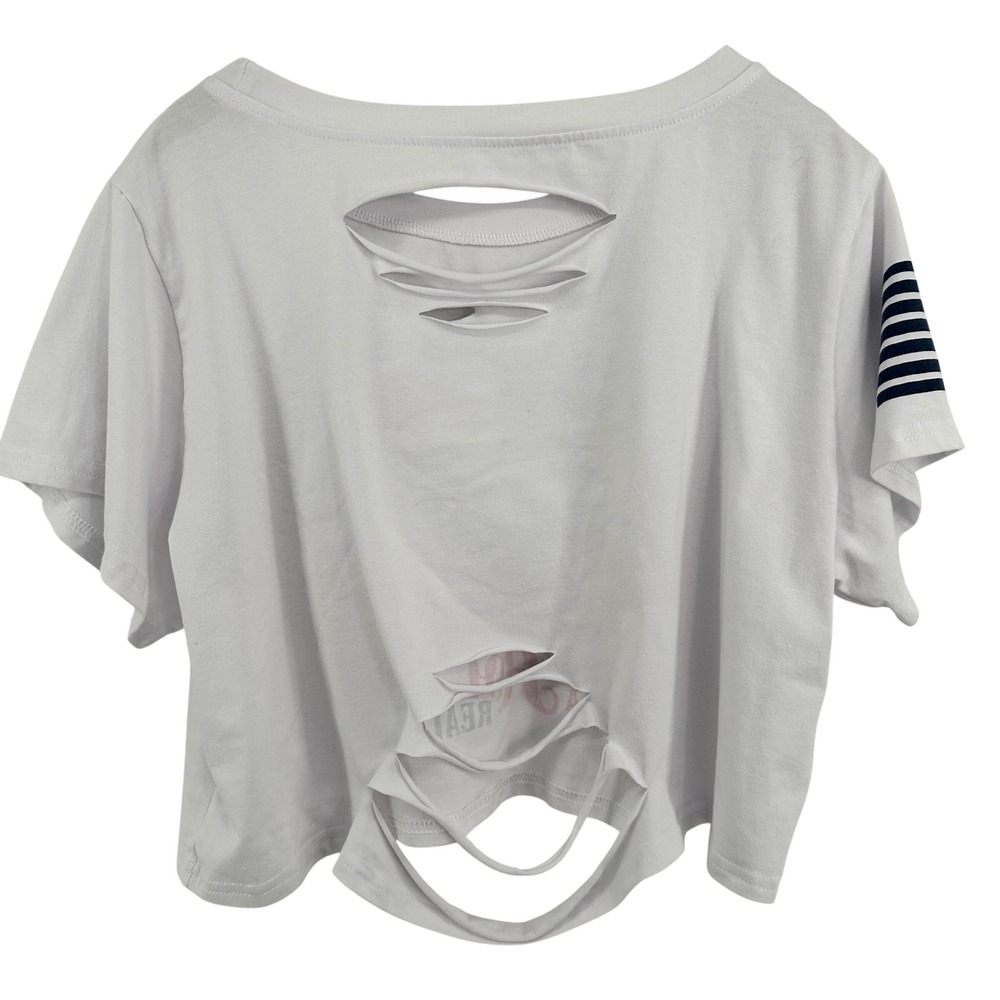 Distressed Y2K Cropped Tee Slashed Back Graphic 4th of July Indie Top Large - Picture 3 of 7